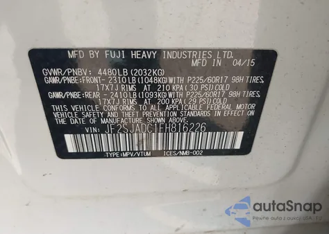 2015 Subaru Forester 2.5I Premium from USA, damaged, VIN JF2SJADC1FH816226